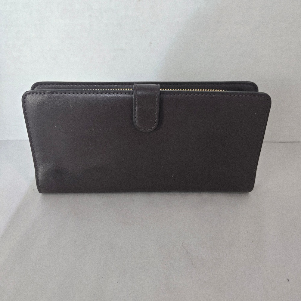 Coach Slim Bifold Wallet Large Burgundy Leather Gold Logo Zip Around #991 - Picture 3 of 8